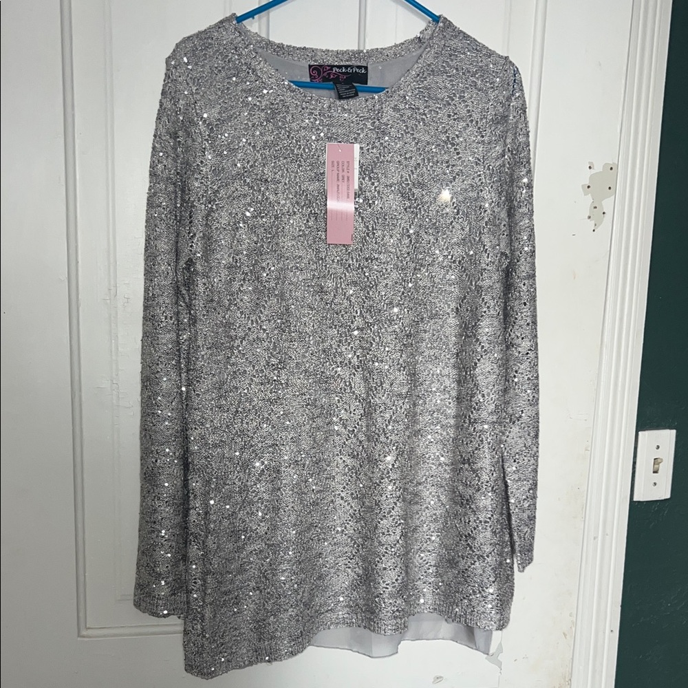Peck & Peck Silver Sequin Sweater